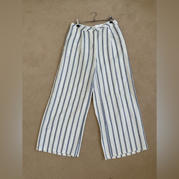 Thierry Colson Striped Wide Leg Biarritz Spugna Pants in Sailing Blue NWT - Picture 4 of 9